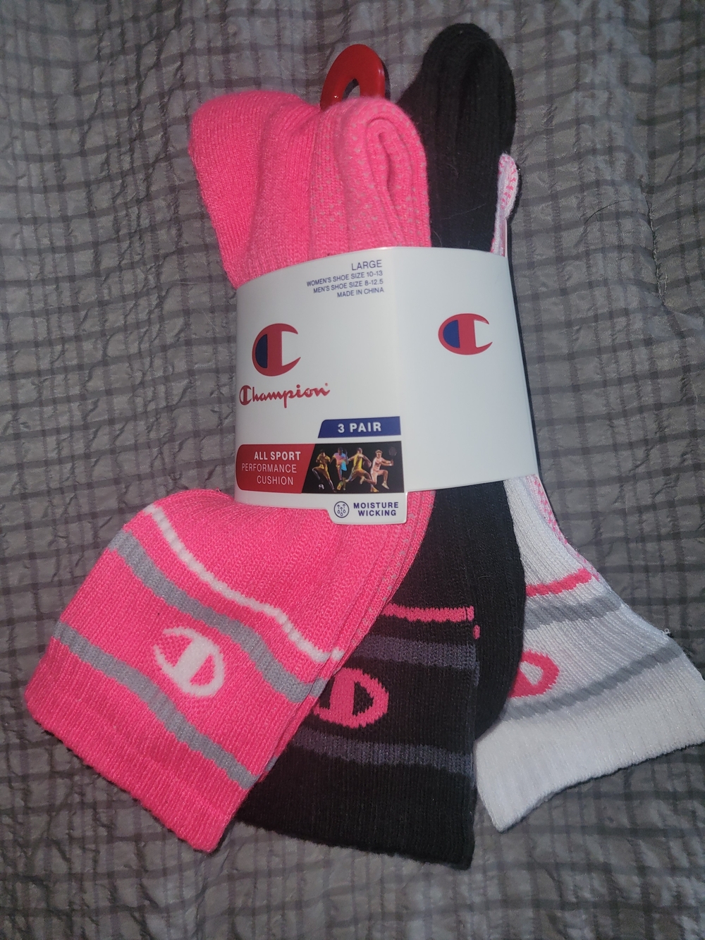 Champion Women's 3-Pack Athletic Crew Socks - Pink, Black, White
